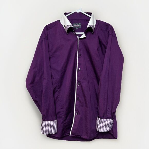 Maceoo Mens Size 5/XL Long Sleeve Button Up Shirt Purple Flip Cuffs - Picture 1 of 12